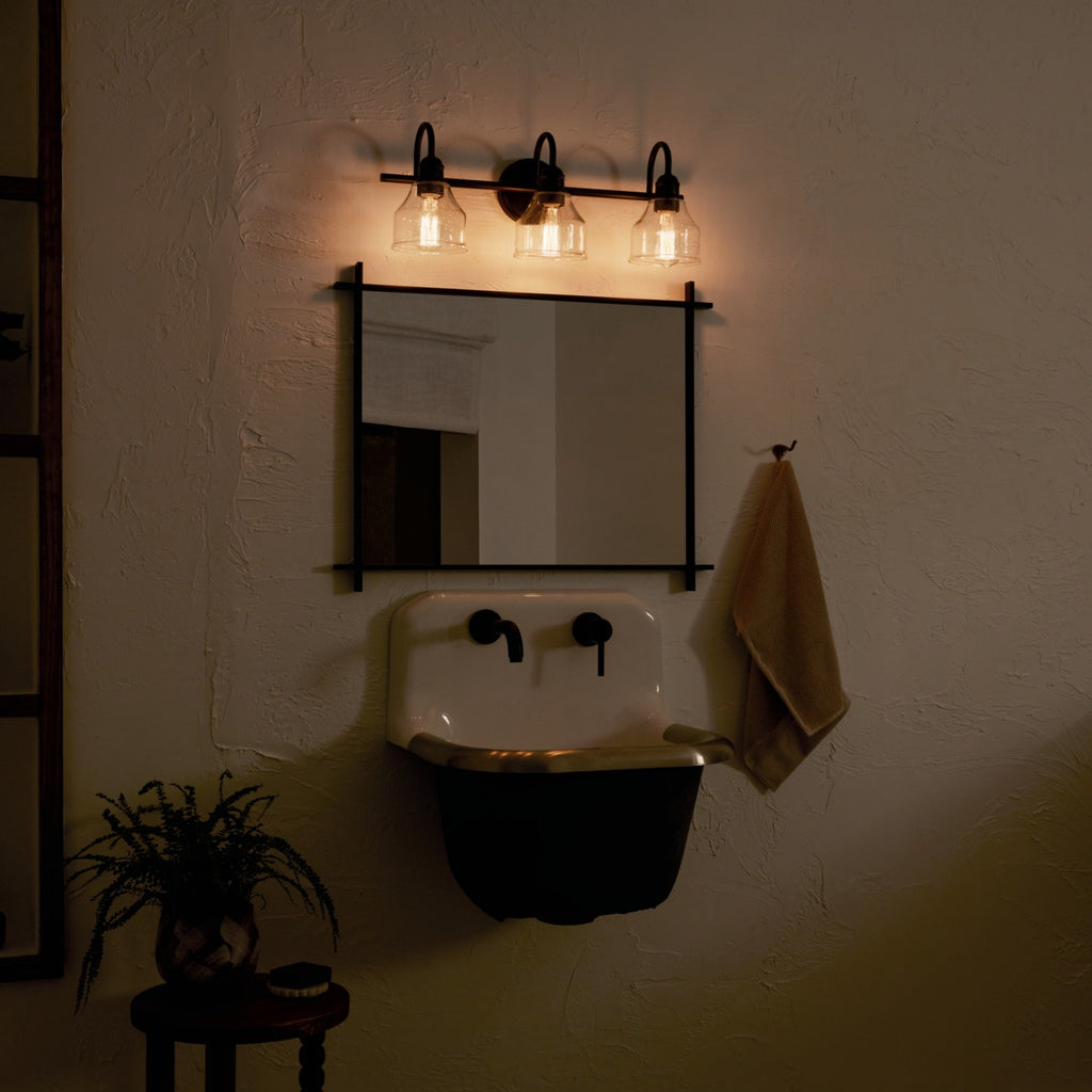 KICHLER 45973BK Avery 24 Inch 3 Light Vanity Light With Clear Seeded Glass In Black