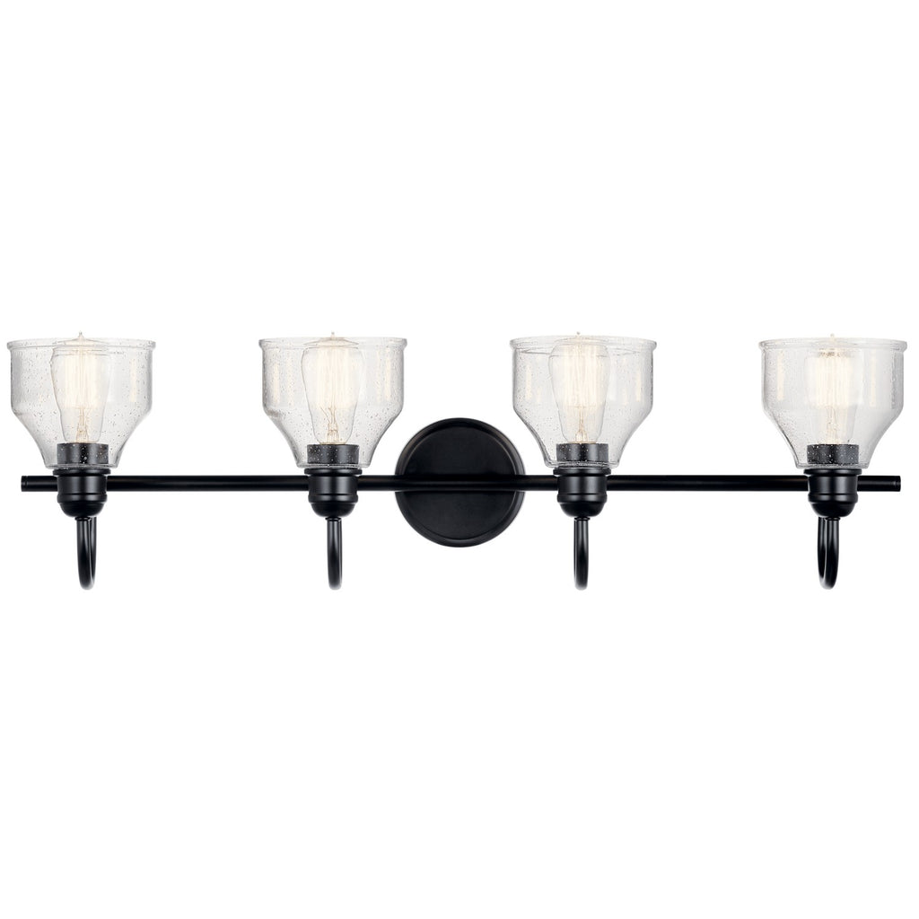 KICHLER 45974BK Avery 33.5 Inch 4 Light Vanity Light With Clear Seeded Glass In Black
