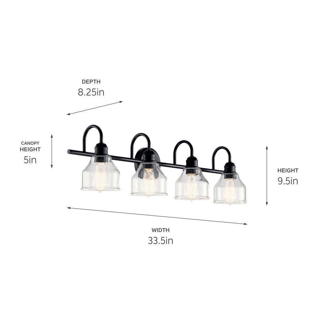 KICHLER 45974BK Avery 33.5 Inch 4 Light Vanity Light With Clear Seeded Glass In Black