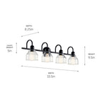 KICHLER 45974BK Avery 33.5 Inch 4 Light Vanity Light With Clear Seeded Glass In Black