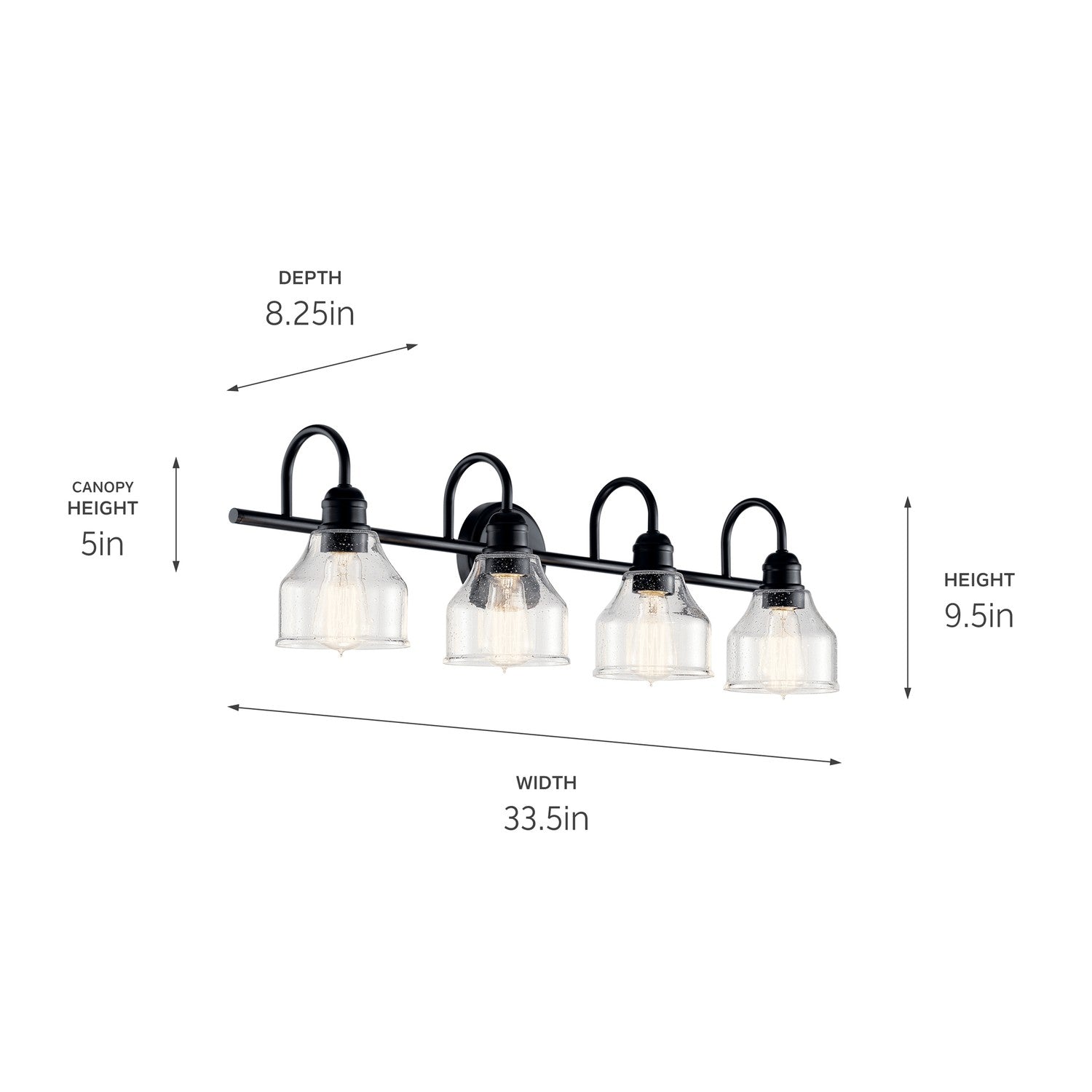 KICHLER 45974BK Avery 33.5 Inch 4 Light Vanity Light With Clear Seeded Glass In Black