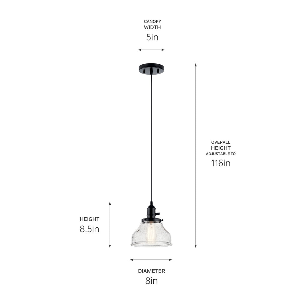 KICHLER 43850BK Avery 8.5 Inch 1 Light Bell Mini Pendant With Clear Seeded Glass In Black
