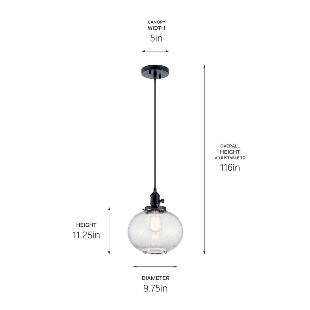 KICHLER 43852BK Avery 11.25 Inch 1 Light Mini Pendant With Clear Seeded Glass In Black