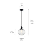KICHLER 43852BK Avery 11.25 Inch 1 Light Mini Pendant With Clear Seeded Glass In Black