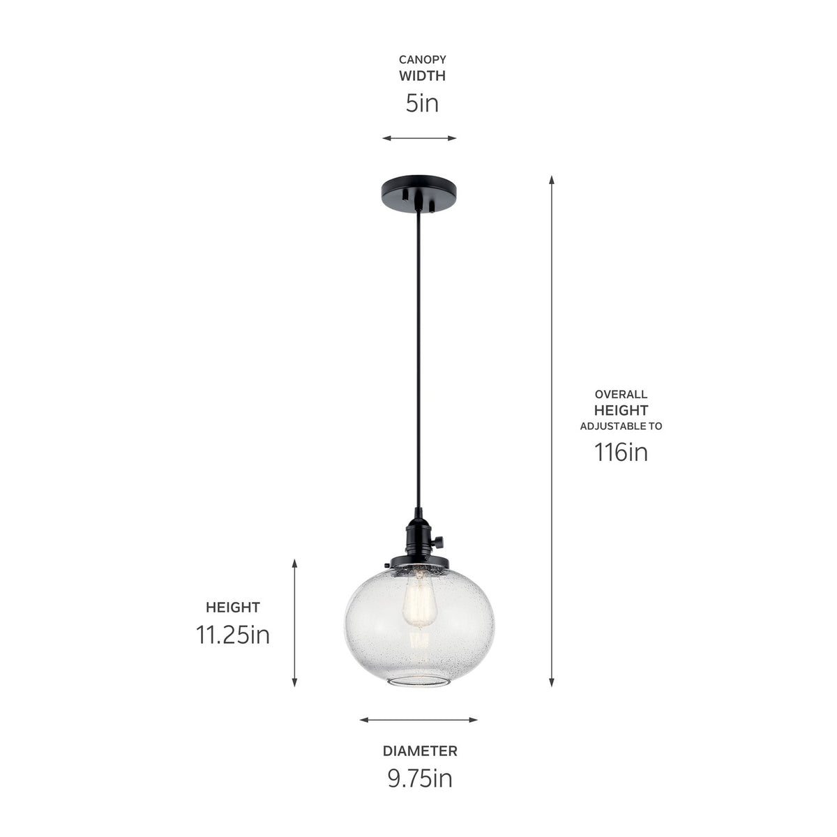 KICHLER 43852BK Avery 11.25 Inch 1 Light Mini Pendant With Clear Seeded Glass In Black