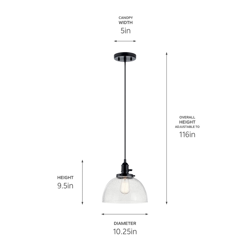 KICHLER 43853BK Avery 9.5 Inch 1 Light Goblet Mini Pendant With Clear Seeded Glass In Black