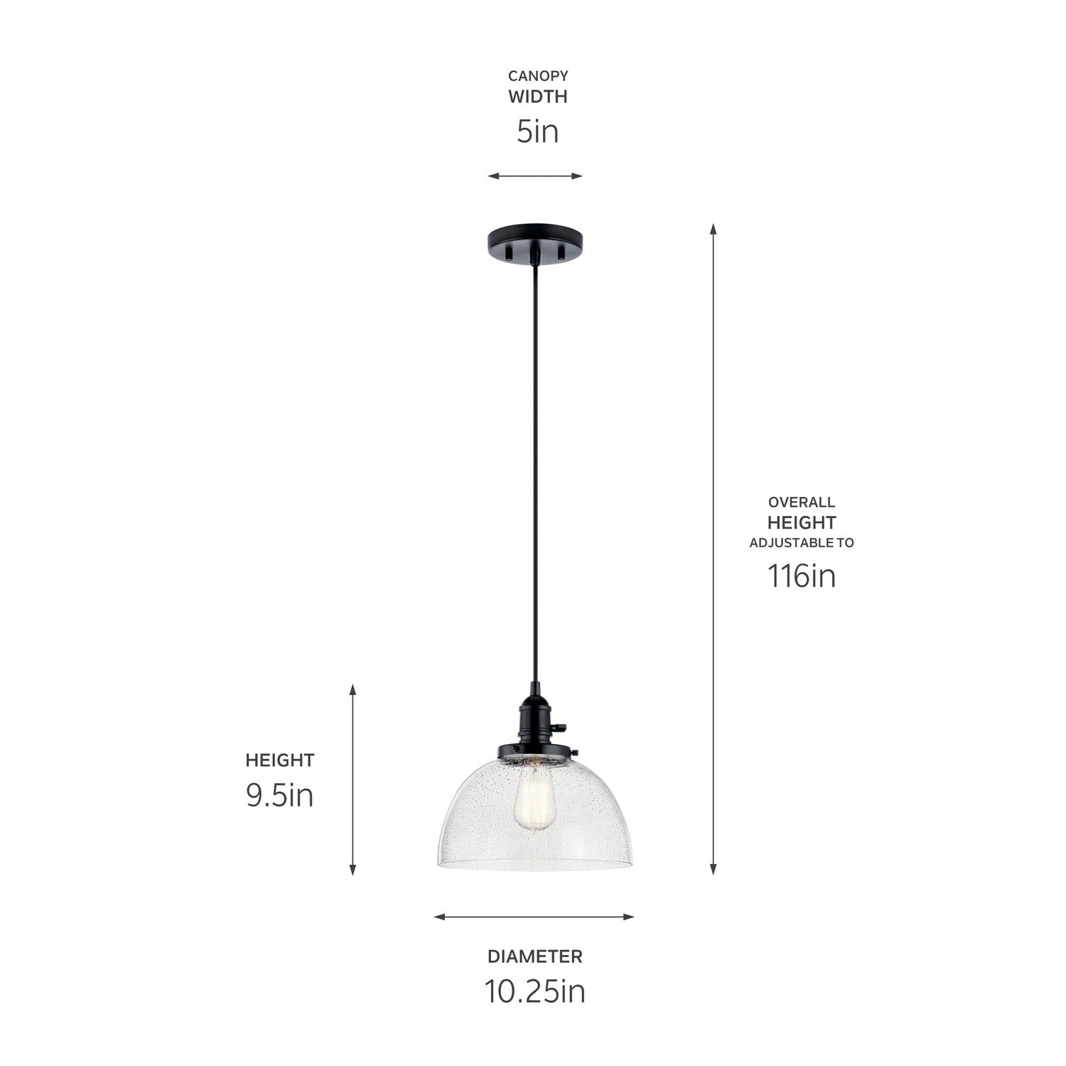 KICHLER 43853BK Avery 9.5 Inch 1 Light Goblet Mini Pendant With Clear Seeded Glass In Black