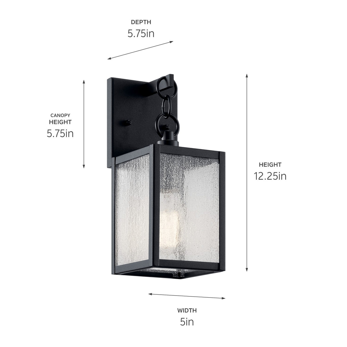 KICHLER 59005BKT Lahden 12.25" 1 Light Outdoor Wall Light With Clear Seeded Glass In Textured Black