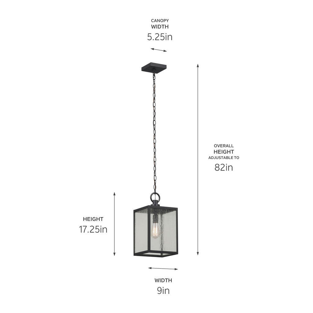 KICHLER 59008BKT Lahden 17.25" 1 Light Outdoor Pendant/Semi Flush With Clear Seeded Glass In Textured Black