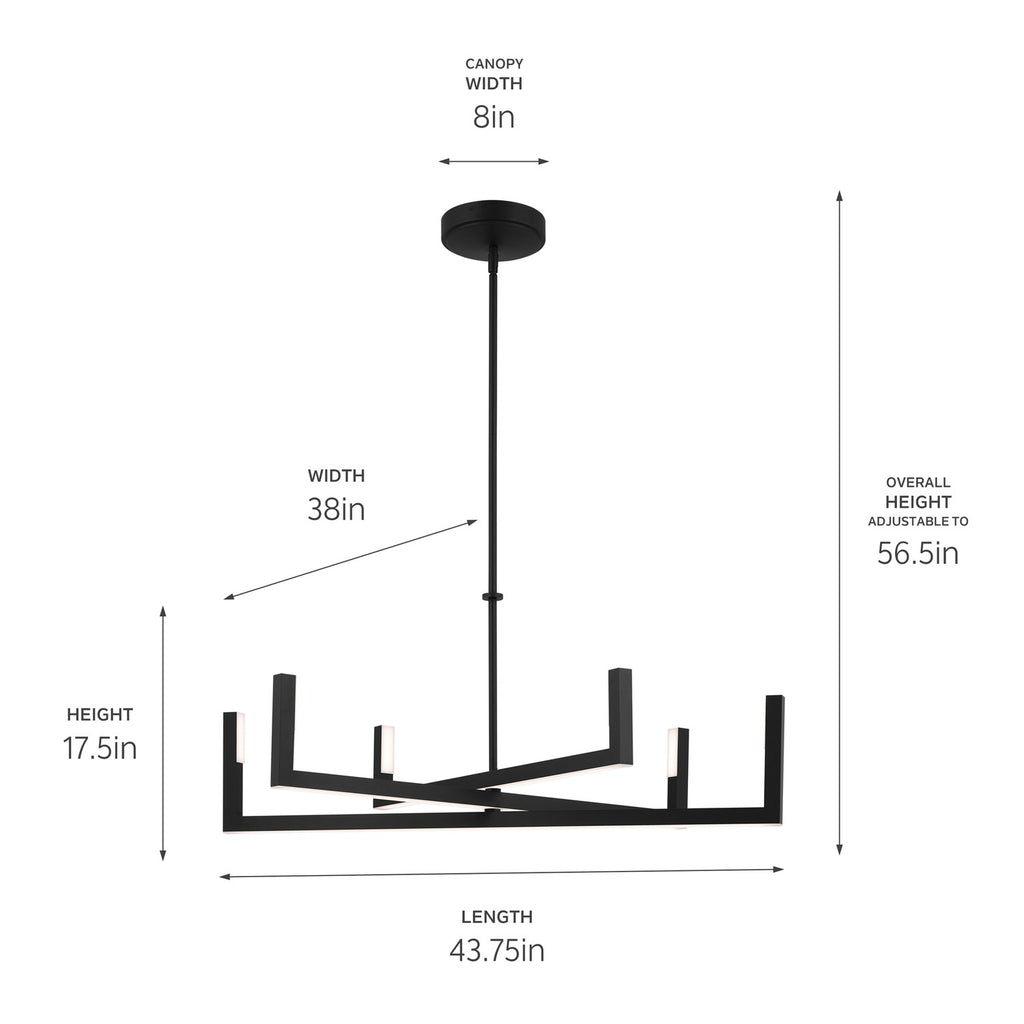 KICHLER 84328MBK Priam 43.75 Inch 6 Light Led Chandelier In Matte Black