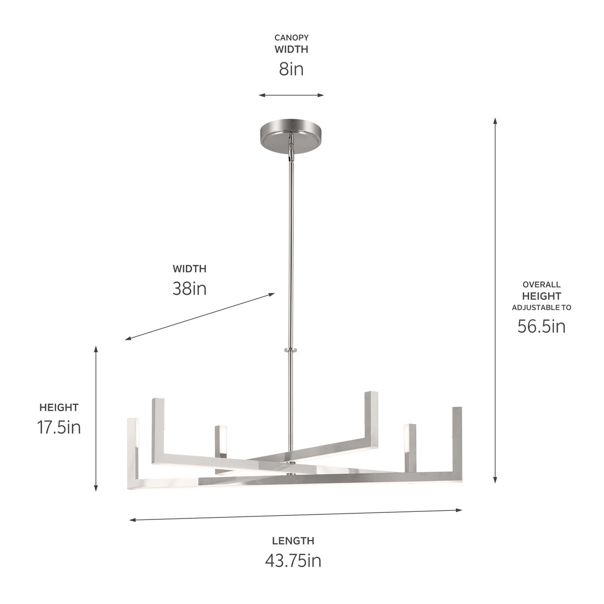 KICHLER 84328PN Priam 43.75 Inch 6 Light Led Chandelier In Polished Nickel