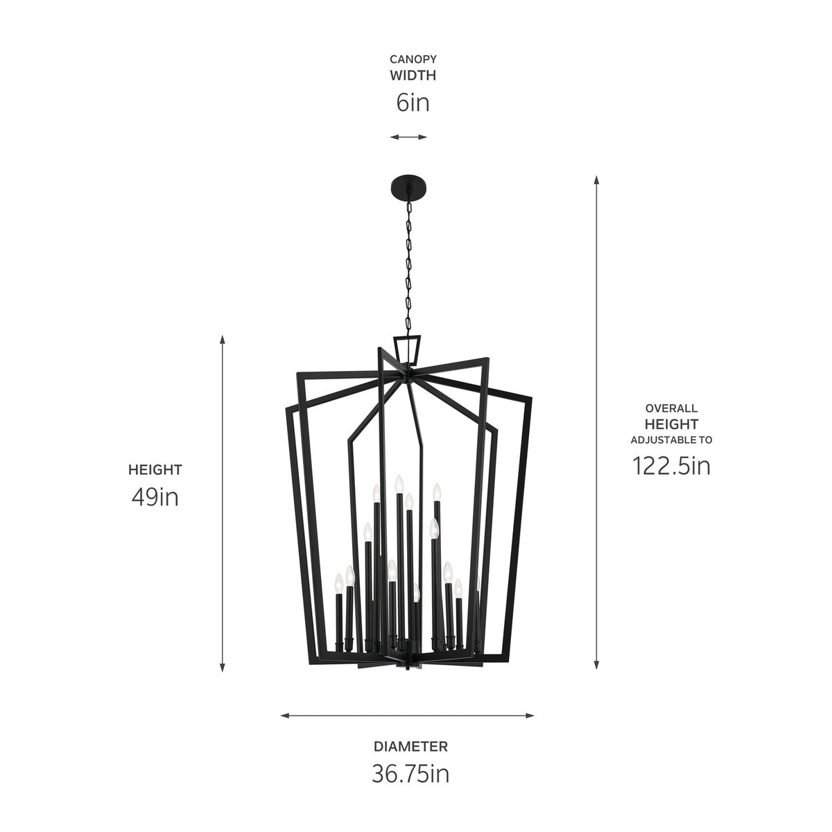 KICHLER 43499BK Abbotswell 49 Inch 16 Light Foyer Pendant In Black