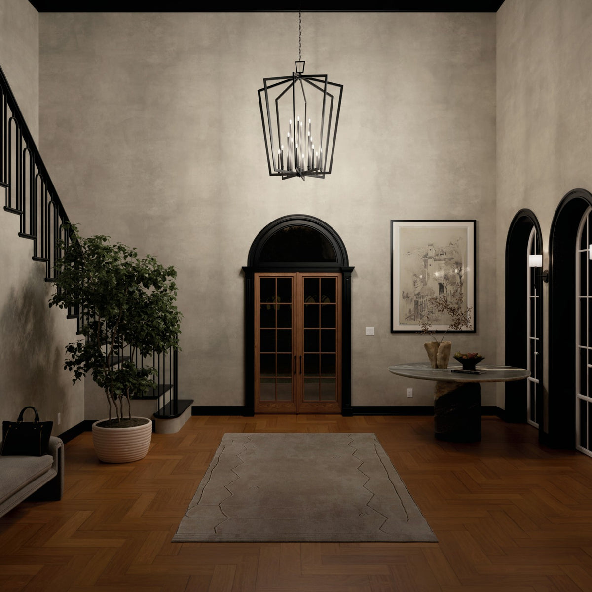KICHLER 43499BK Abbotswell 49 Inch 16 Light Foyer Pendant In Black