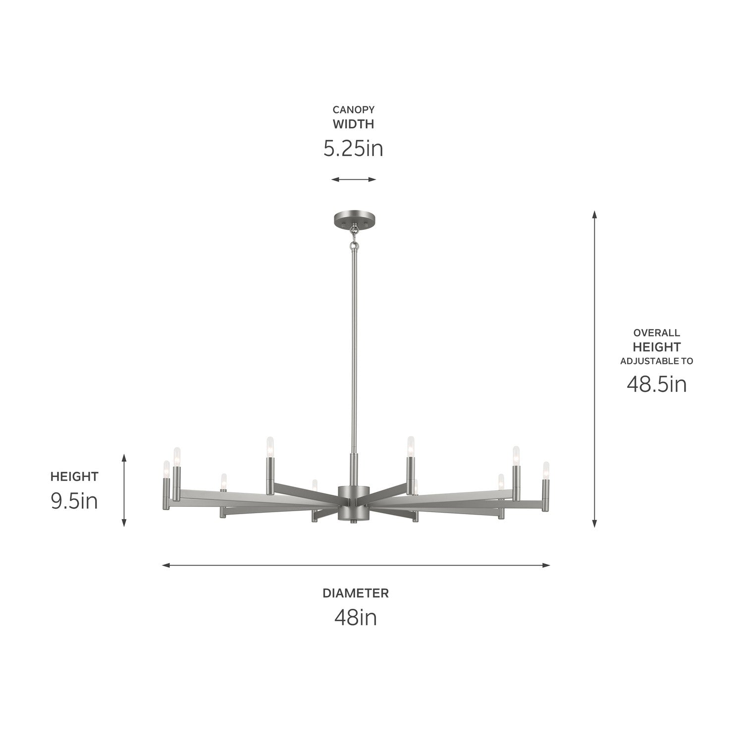 KICHLER 52613SN Erzo 48" 10 Light Chandelier In Satin Nickel