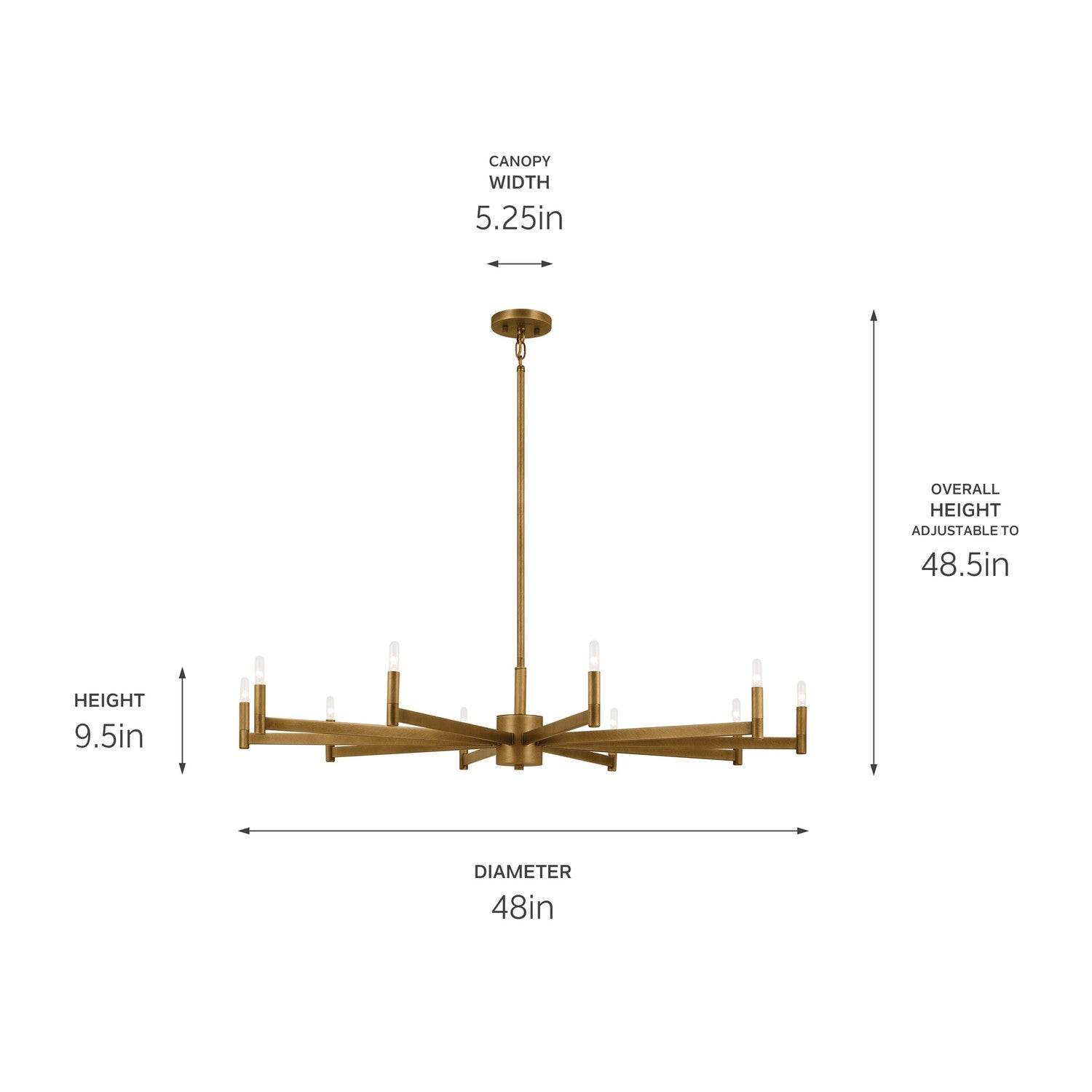 KICHLER 52613NBR Erzo 48" 10 Light Chandelier In Natural Brass