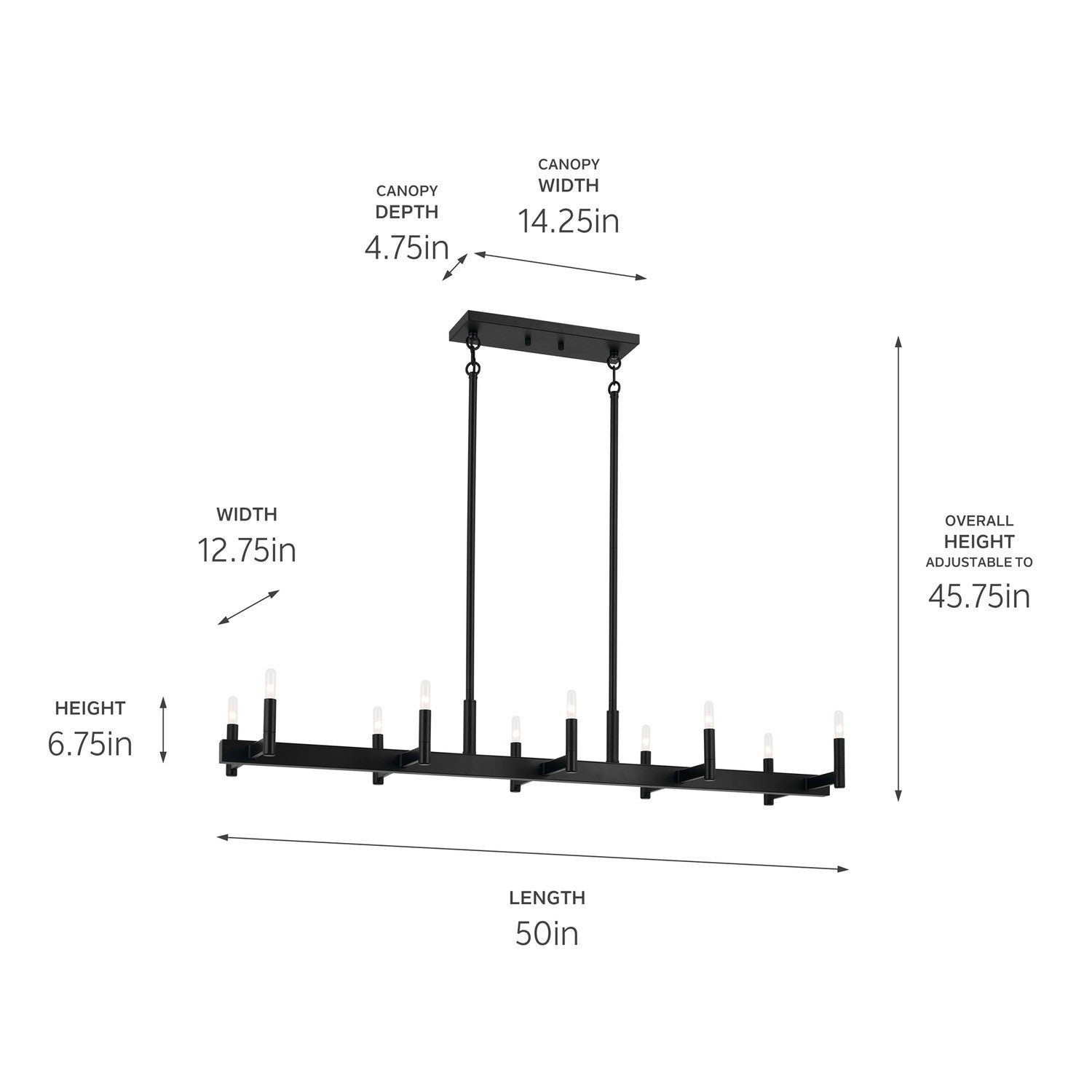 KICHLER 52614BK Erzo 50" 10 Light Linear Chandelier In Black