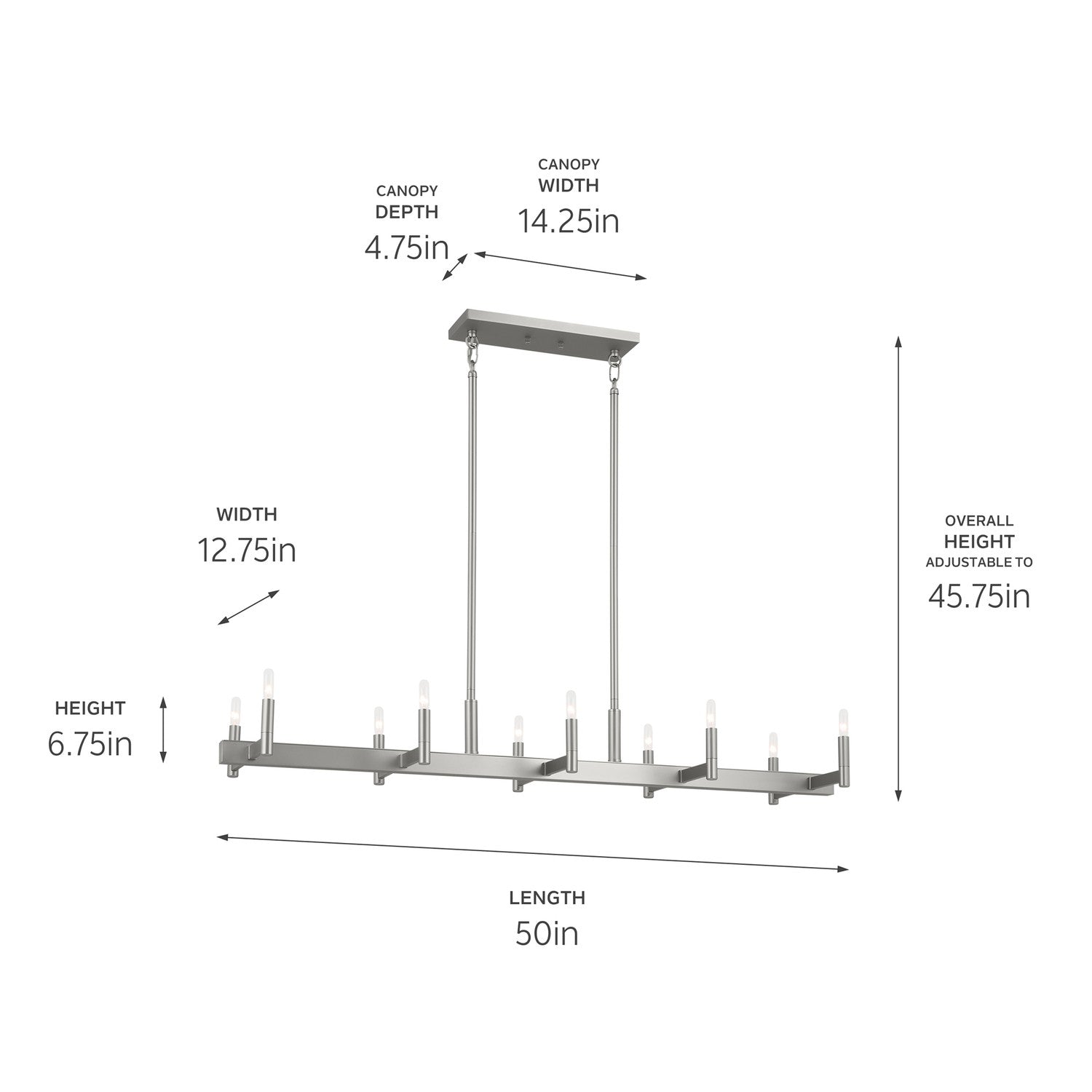 KICHLER 52614SN Erzo 50" 10 Light Linear Chandelier In Satin Nickel