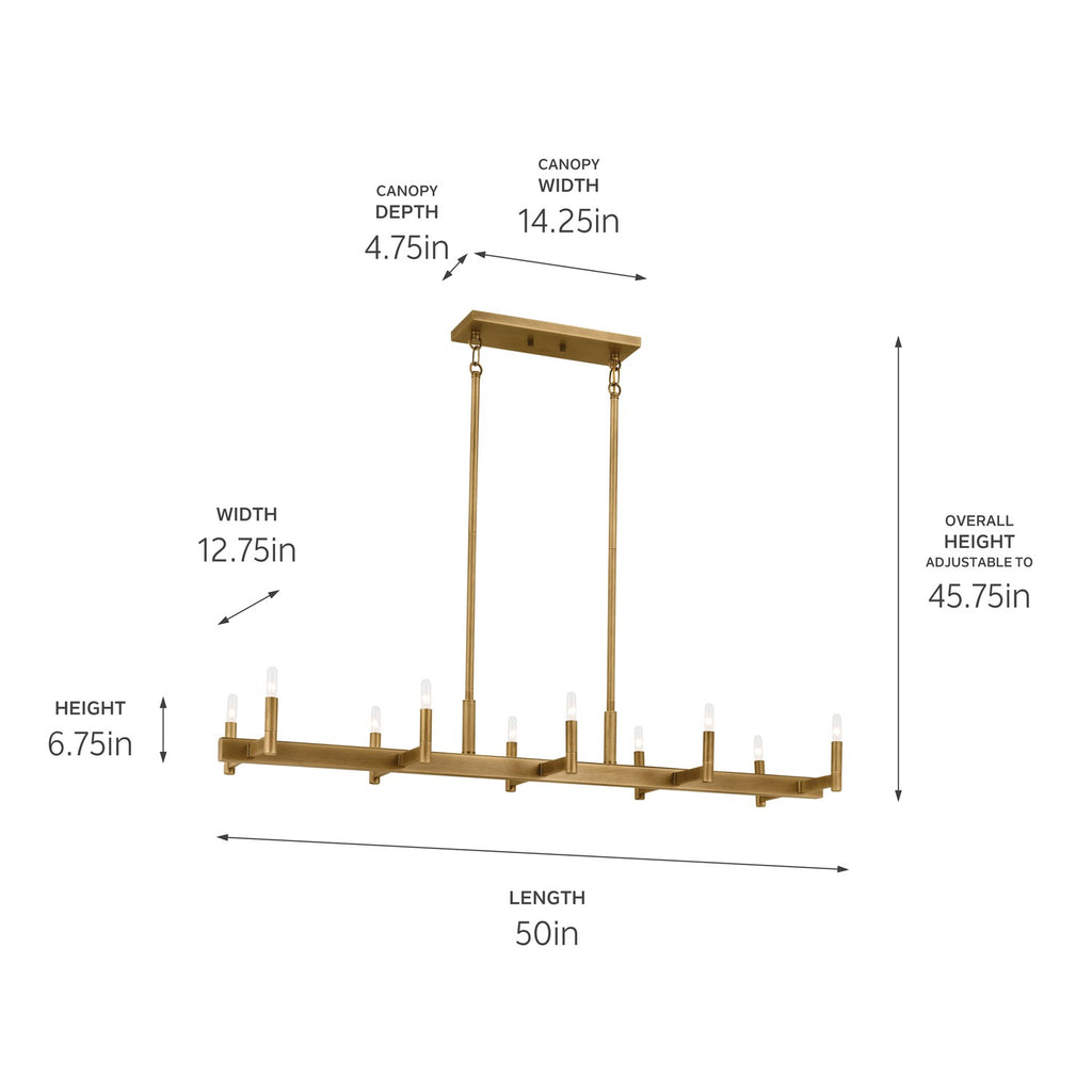KICHLER 52614NBR Erzo 50" 10 Light Linear Chandelier In Natural Brass