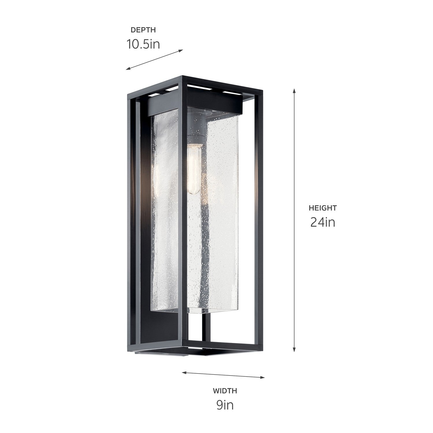 KICHLER 59063BSL The Mercer 24" 1 Light Outdoor Wall Light With Clear Seeded Glass In Black With Silver Highlights