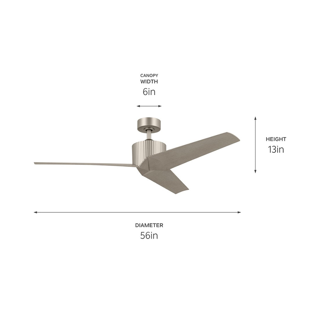 KICHLER 330130NI 56 Inch Almere 3 Blade Indoor Ceiling Fan In Brushed Nickel With Washed Grey Bladesâ 