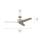 KICHLER 330130NI 56 Inch Almere 3 Blade Indoor Ceiling Fan In Brushed Nickel With Washed Grey Bladesâ 