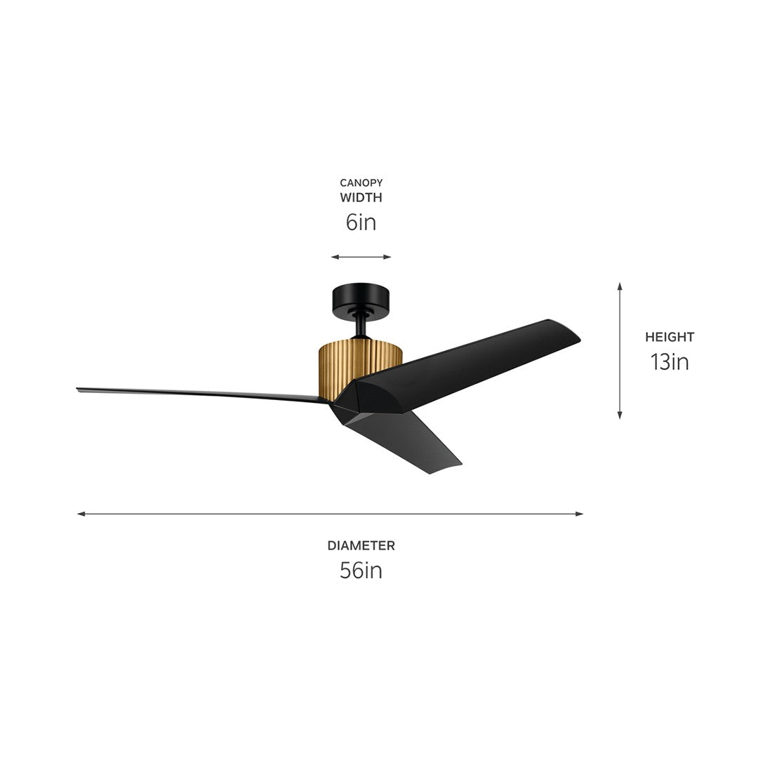 KICHLER 330130NBR 56 Inch Almere 3 Blade Indoor Ceiling Fan In Natural Brass With Satin Blackâ Bladesâ 