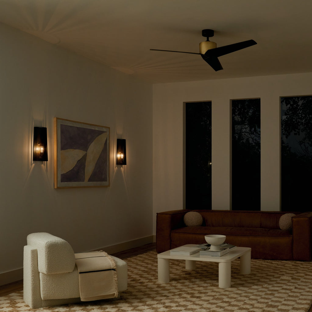 KICHLER 330130NBR 56 Inch Almere 3 Blade Indoor Ceiling Fan In Natural Brass With Satin Blackâ Bladesâ 