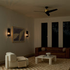 KICHLER 330130NBR 56 Inch Almere 3 Blade Indoor Ceiling Fan In Natural Brass With Satin Blackâ Bladesâ 