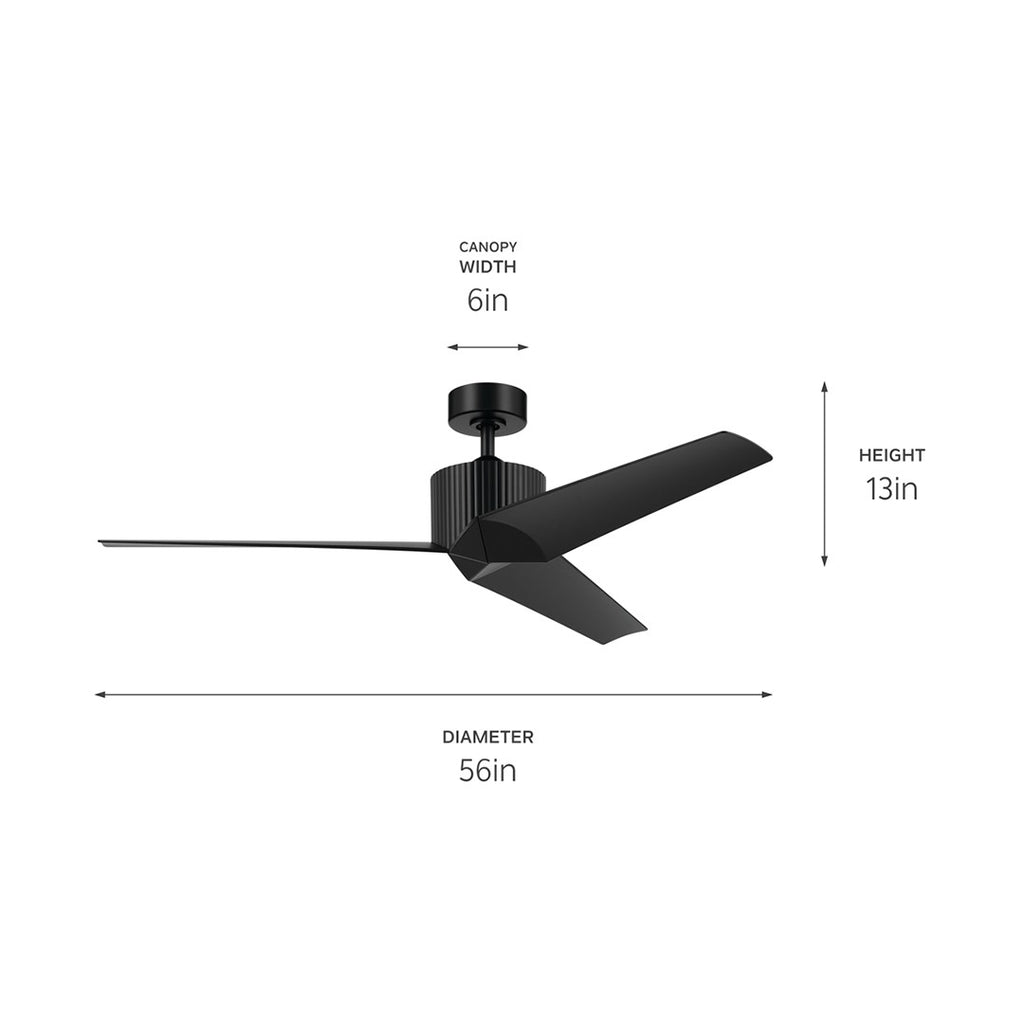 KICHLER 330130SBK 56 Inch Almere 3 Blade Indoor Ceiling Fan In Satin Black With Satin Black Bladesâ 