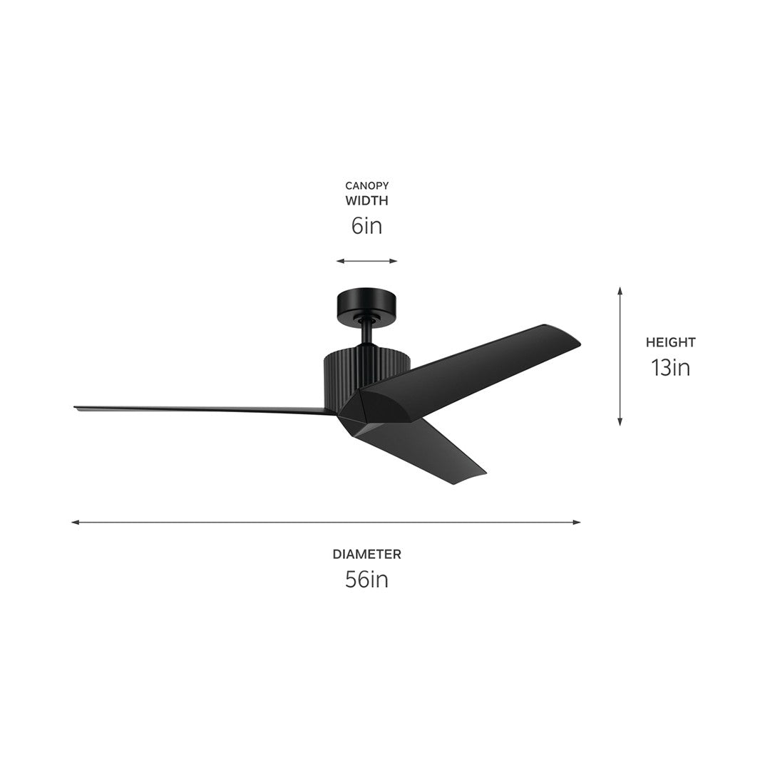 KICHLER 330130SBK 56 Inch Almere 3 Blade Indoor Ceiling Fan In Satin Black With Satin Black Bladesâ 