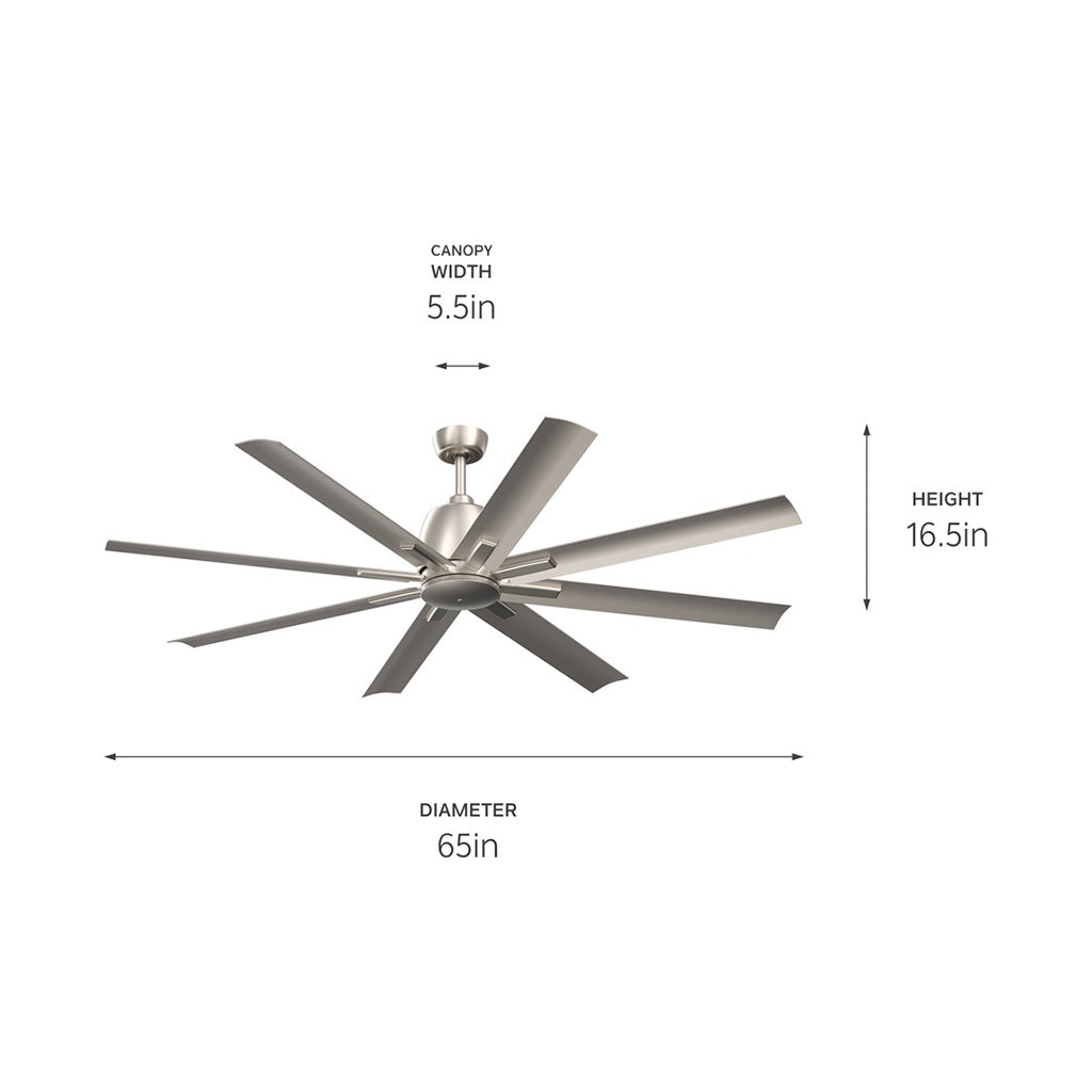 KICHLER 310265NI 65 Inch Breda 8 Blade Ceiling Fan In Brushed Nickel With Brushed Nickel Blades