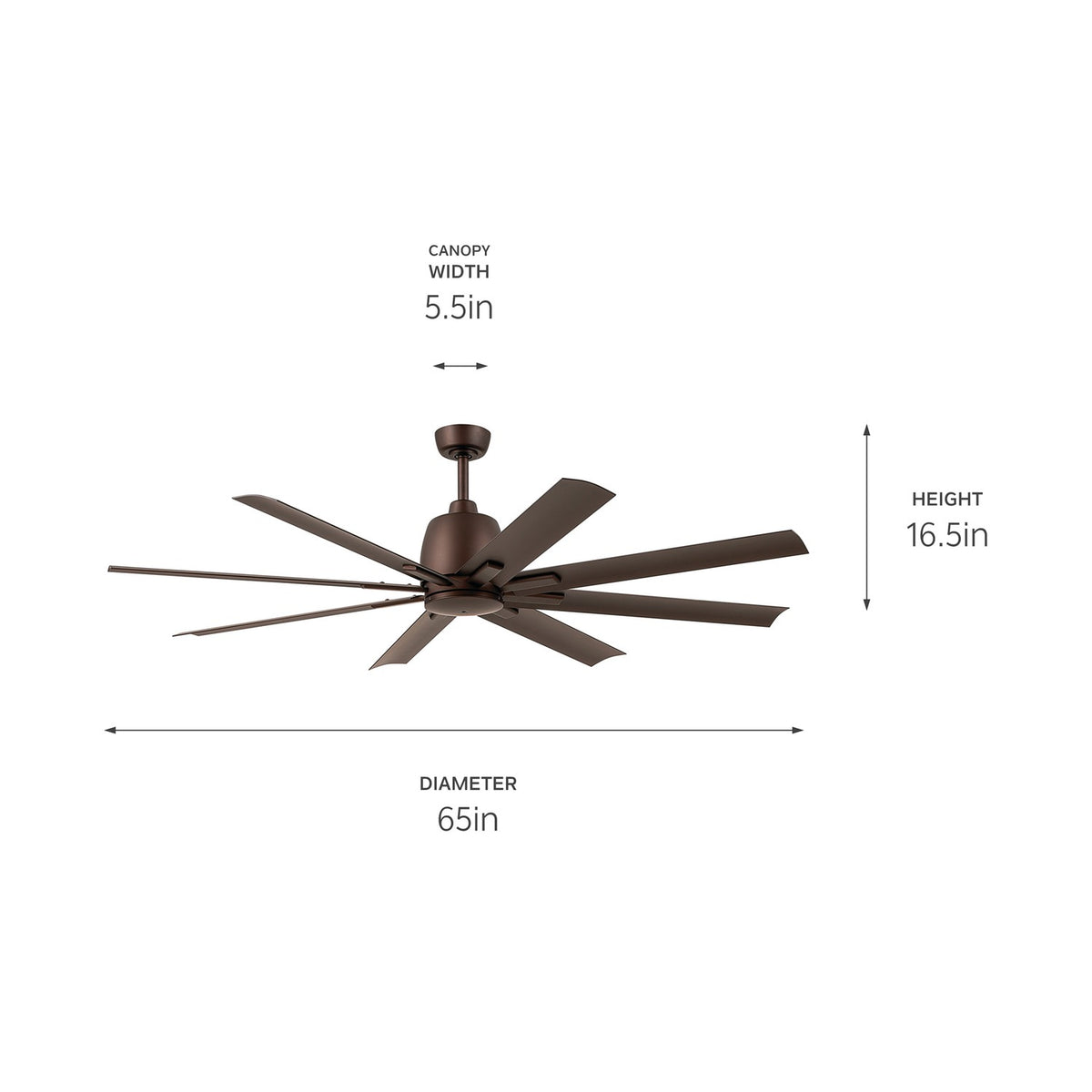 KICHLER 310265SNB 65 Inch Breda 8 Blade Ceiling Fan In Satin Natural Bronze With Satin Natural Bronze Blades
