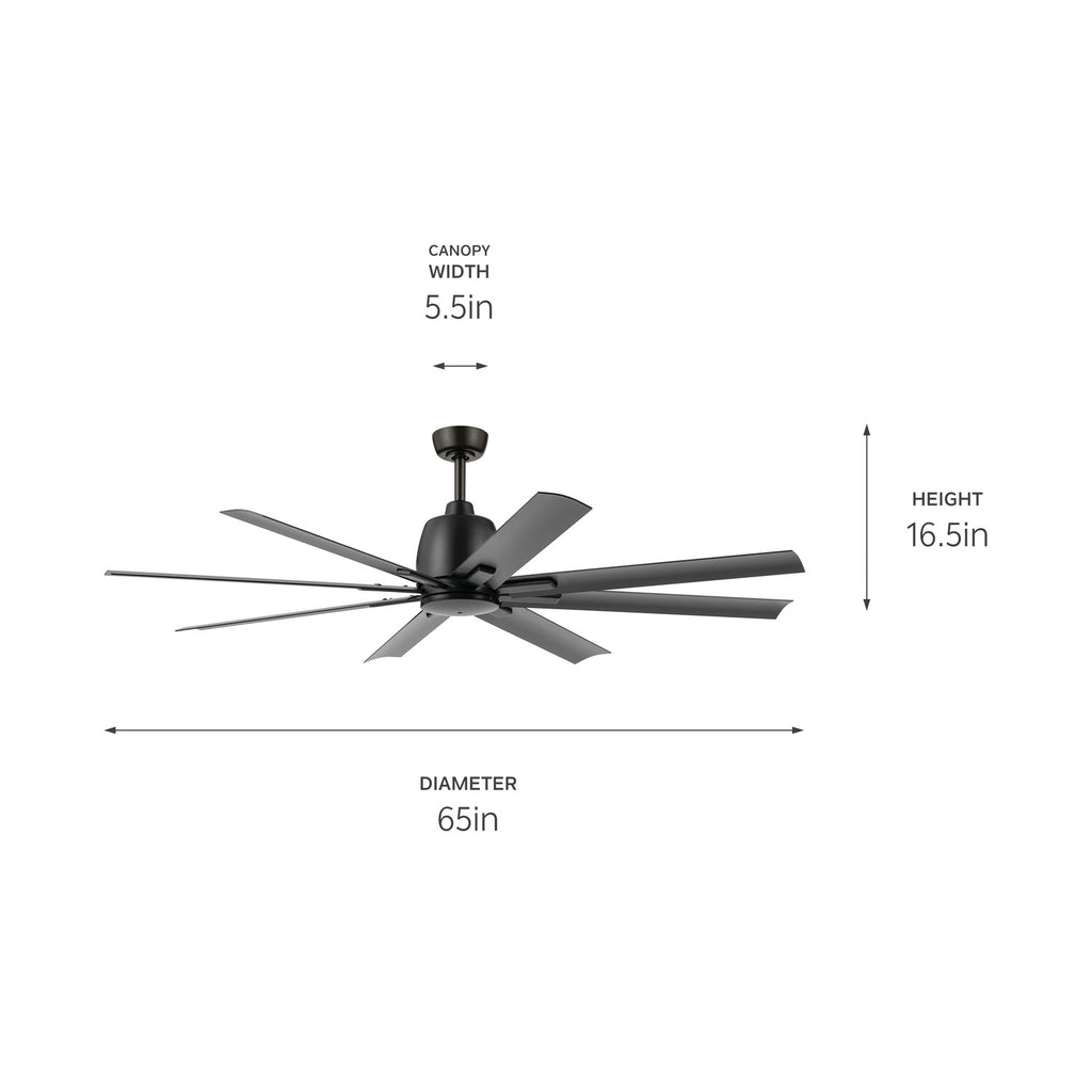 KICHLER 310265SBK 65 Inch Breda 8 Blade Ceiling Fan In Satin Black With Satin Black Blades