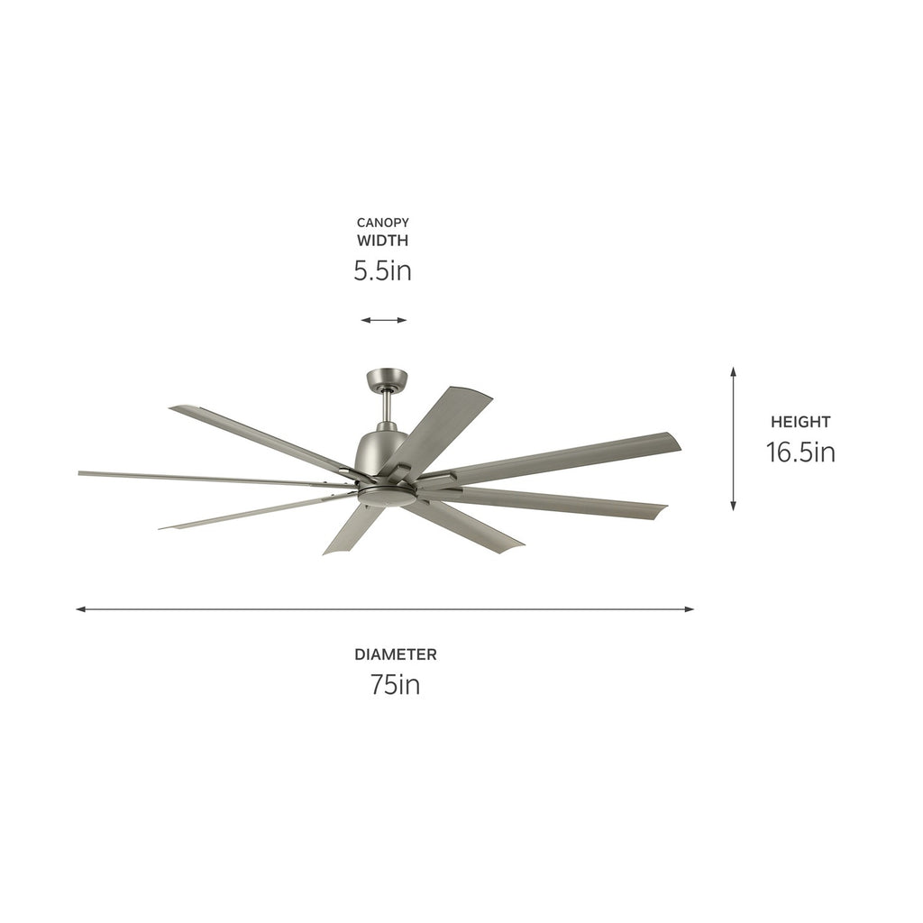 KICHLER 310275NI 75 Inch Breda 8 Blade Ceiling Fan In Brushed Nickel With Brushed Nickel Blades