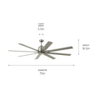 KICHLER 310275NI 75 Inch Breda 8 Blade Ceiling Fan In Brushed Nickel With Brushed Nickel Blades
