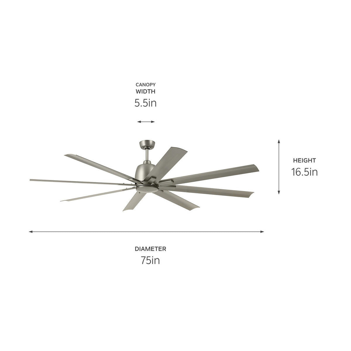 KICHLER 310275NI 75 Inch Breda 8 Blade Ceiling Fan In Brushed Nickel With Brushed Nickel Blades