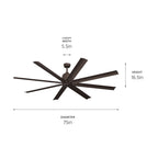 KICHLER 310275SNB 75 Inch Breda 8 Blade Ceiling Fan In Satin Natural Bronze With Satin Natural Bronze Blades