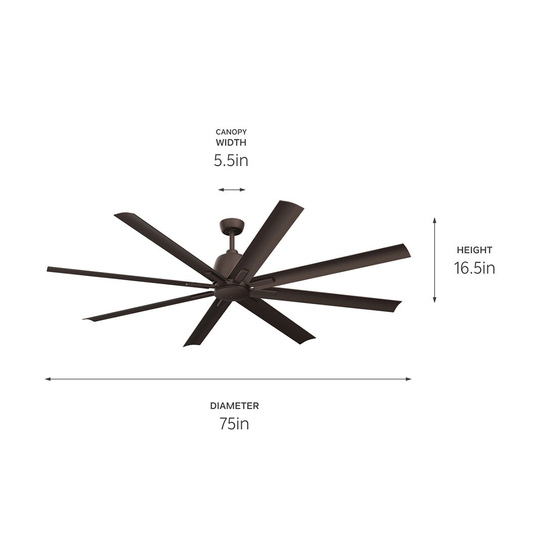 KICHLER 310275SNB 75 Inch Breda 8 Blade Ceiling Fan In Satin Natural Bronze With Satin Natural Bronze Blades