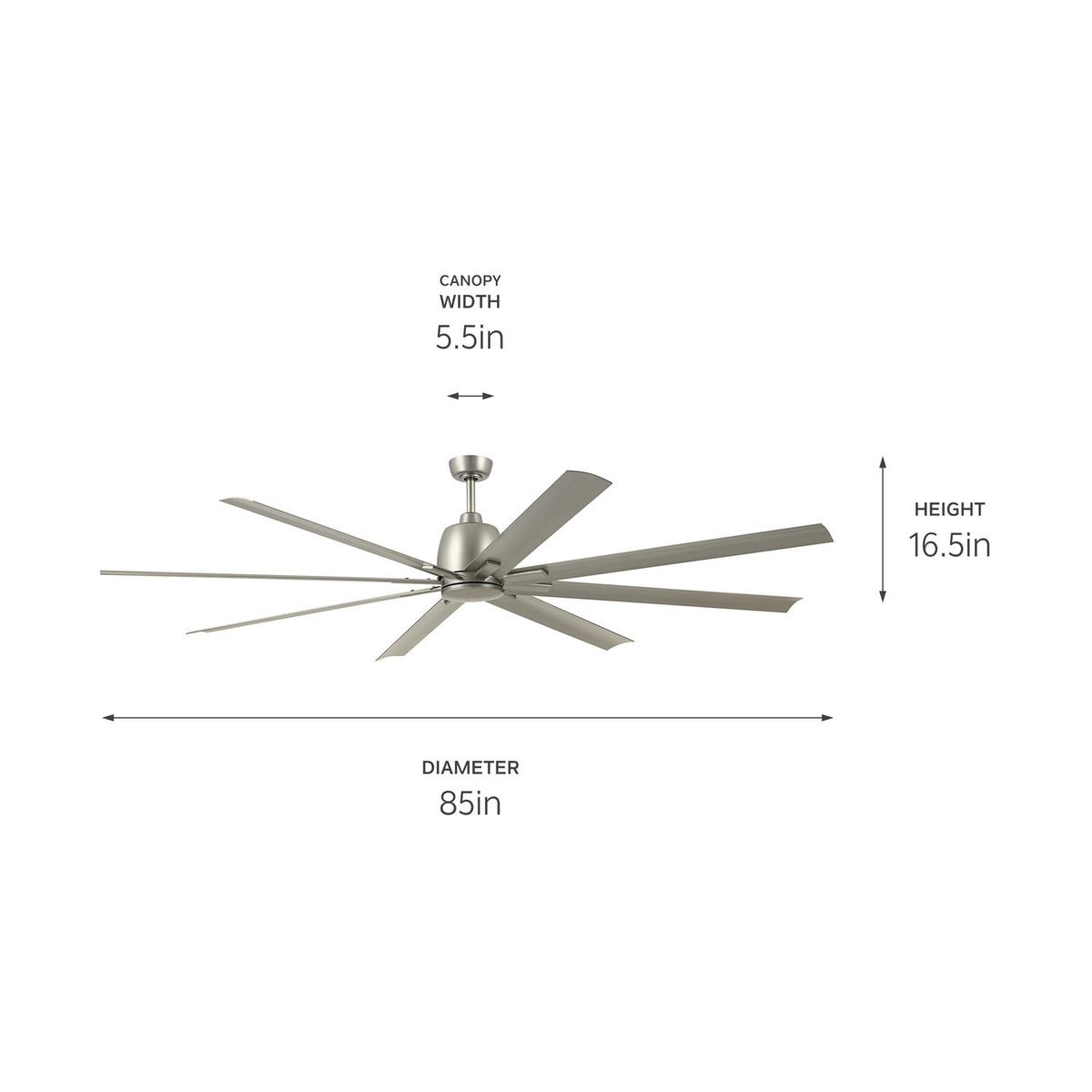 KICHLER 310285NI 84 Inch Breda 8 Blade Ceiling Fan In Brushed Nickel With Brushed Nickel Blades