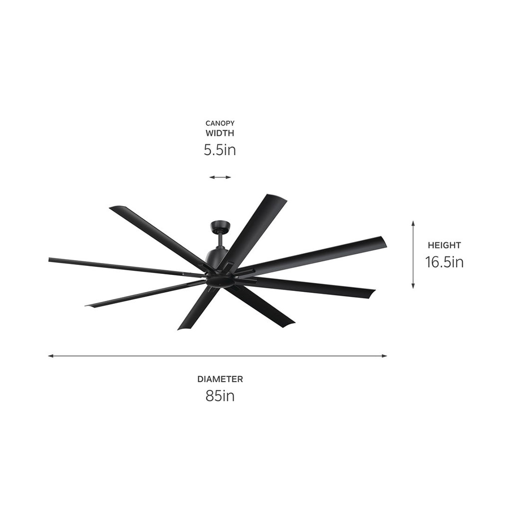 KICHLER 310285SBK 84 Inch Breda 8 Blade Ceiling Fan In Satin Black With Satin Black Blades