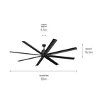 KICHLER 310285SBK 84 Inch Breda 8 Blade Ceiling Fan In Satin Black With Satin Black Blades