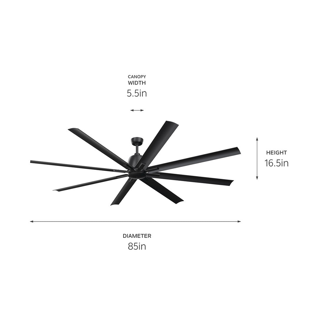KICHLER 310285SBK 84 Inch Breda 8 Blade Ceiling Fan In Satin Black With Satin Black Blades