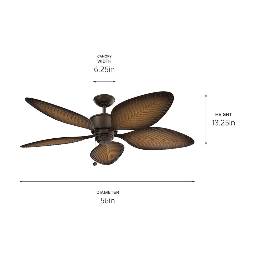 KICHLER 310095SNB 56 Inch Nani 5 Blade Weather+ Outdoor Ceiling Fan In Satin Natural Bronze And Ivory With Walnut Blades