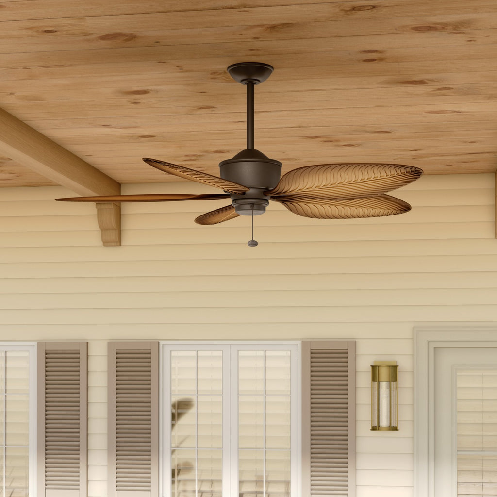 KICHLER 310095SNB 56 Inch Nani 5 Blade Weather+ Outdoor Ceiling Fan In Satin Natural Bronze And Ivory With Walnut Blades