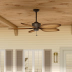 KICHLER 310095SNB 56 Inch Nani 5 Blade Weather+ Outdoor Ceiling Fan In Satin Natural Bronze And Ivory With Walnut Blades
