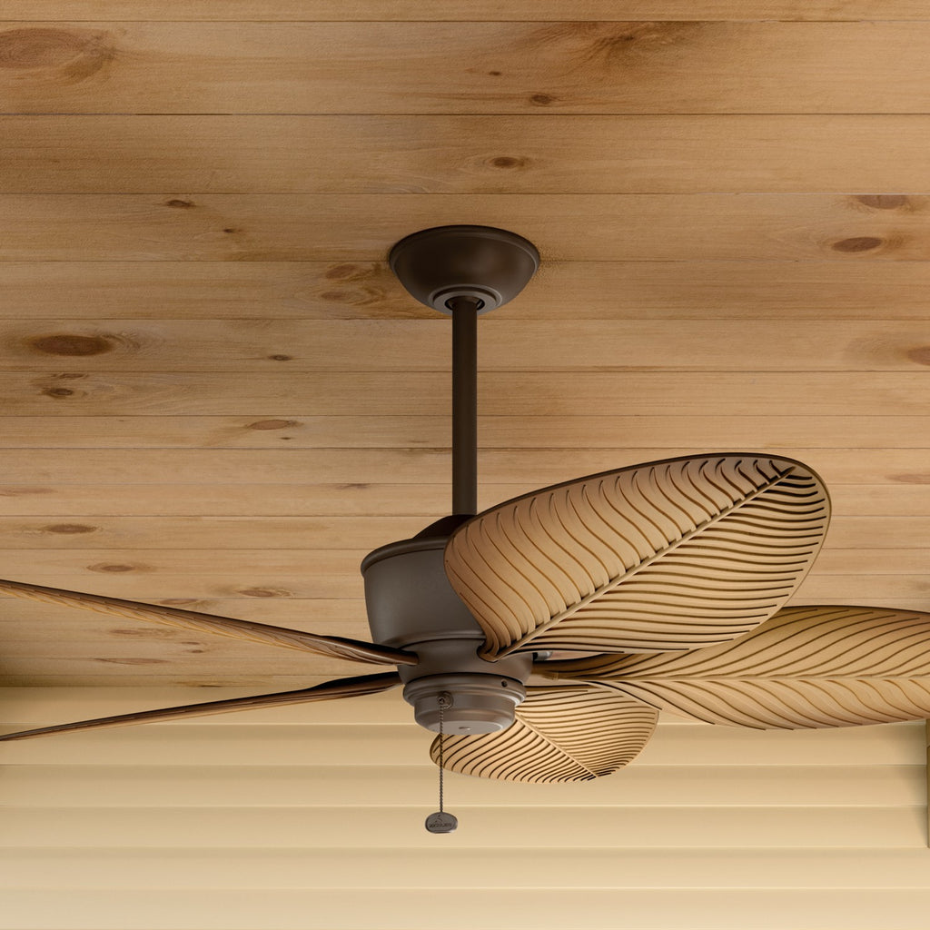 KICHLER 310095SNB 56 Inch Nani 5 Blade Weather+ Outdoor Ceiling Fan In Satin Natural Bronze And Ivory With Walnut Blades