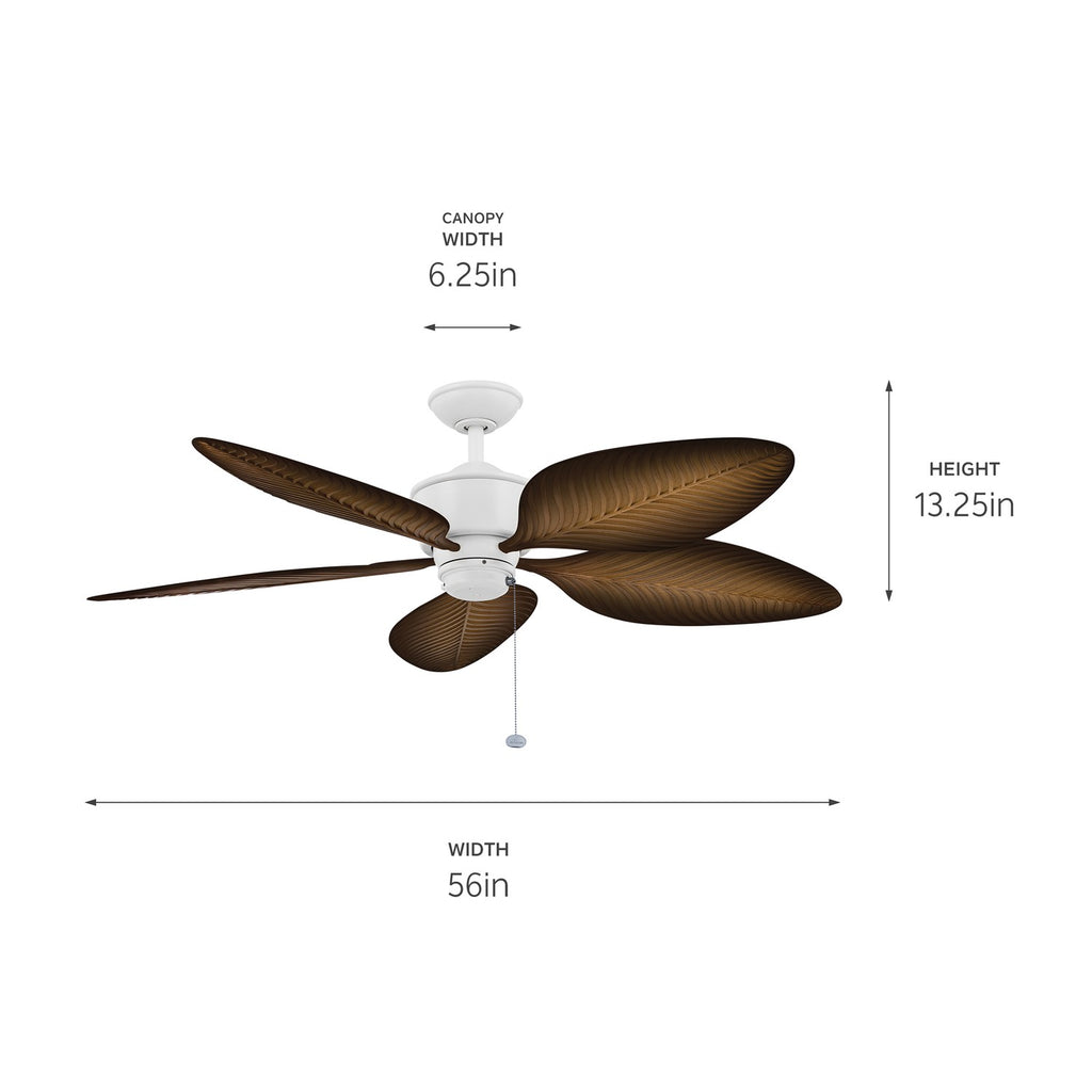 KICHLER 310095MWH 56 Inch Nani 5 Blade Weather+ Outdoor Ceiling Fan In Matte White And Ivory With Walnut Highlights