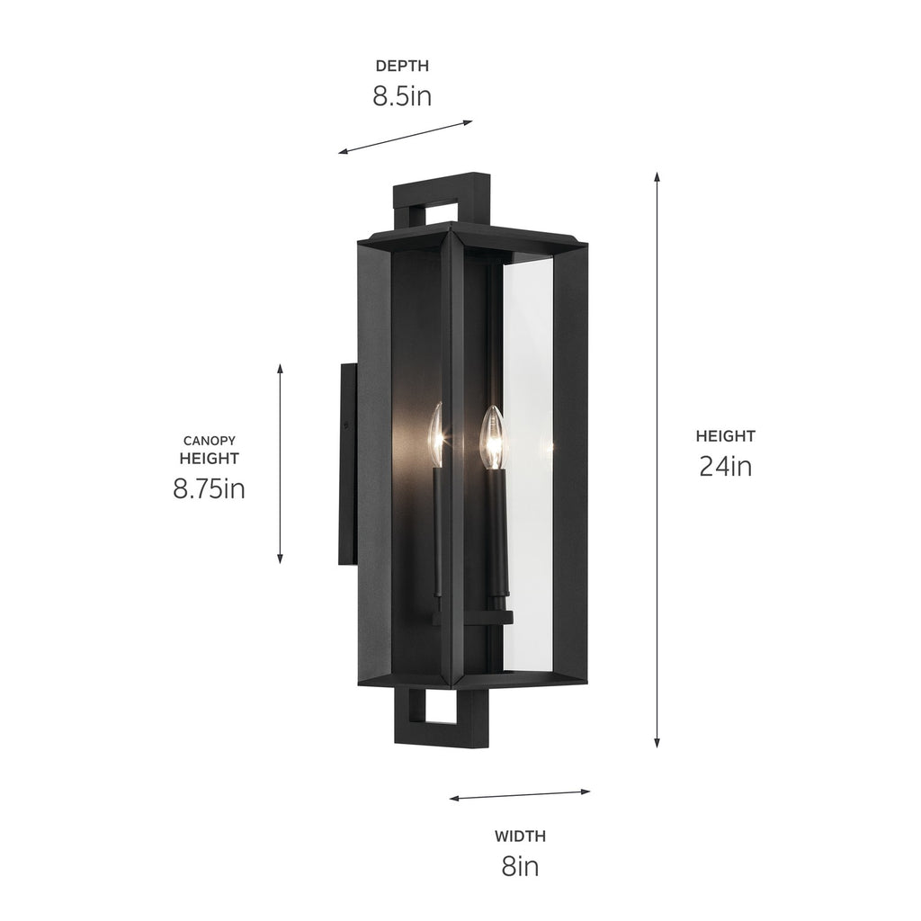 KICHLER 59133BKT Kroft 24 Inch 2 Light Outdoor Wall Light With Clear Glass In Textured Black