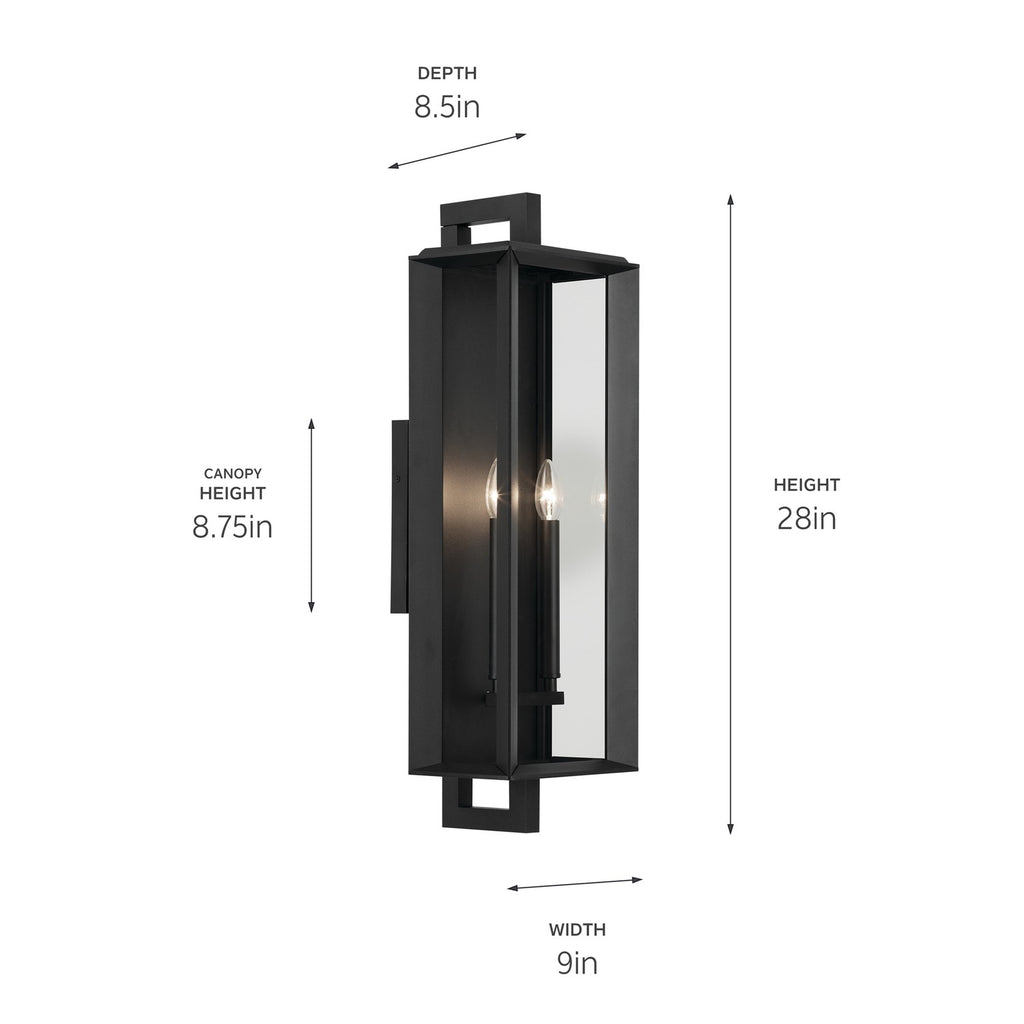 KICHLER 59134BKT Kroft 28 Inch 2 Light Outdoor Wall Light With Clear Glass In Textured Black