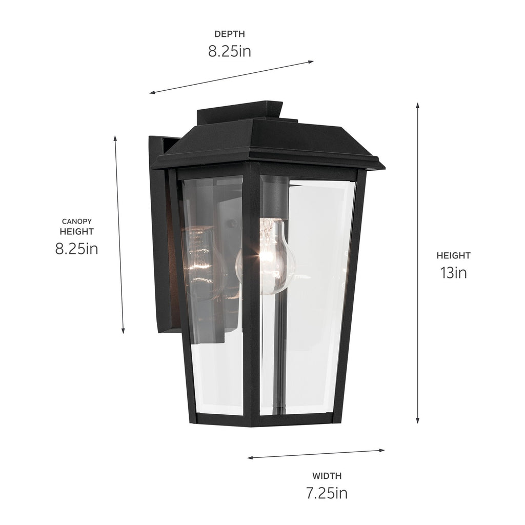 KICHLER 59118BKT Mathus 13 Inch 1 Light Outdoor Wall Light With Clear Glass In Textured Black